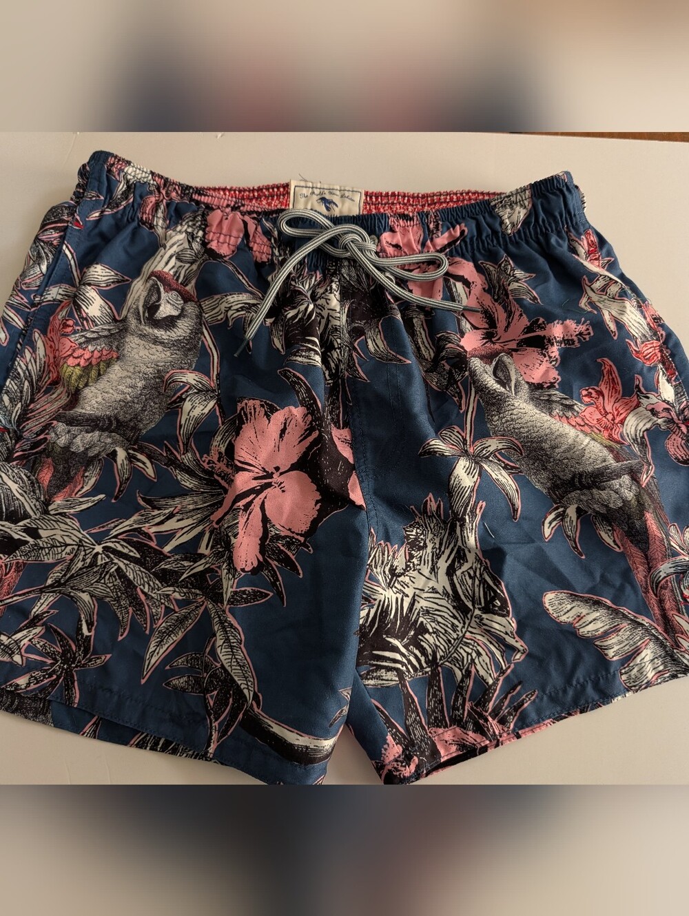 Ted Baker Mens Size 4 Swim Trunks With Blue Floral And Bird Tropical Print